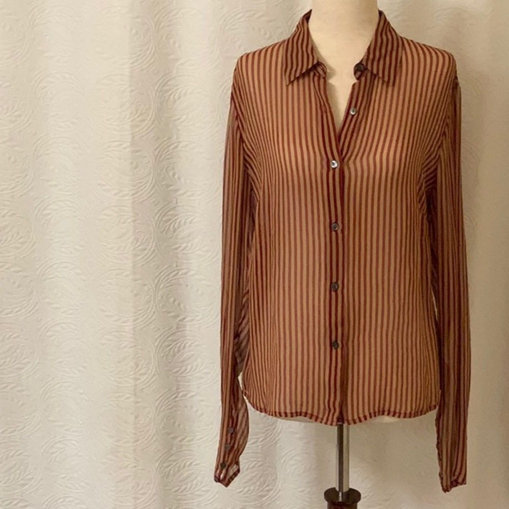 The Limited Red Beige Silk Long Sleeve Blouse